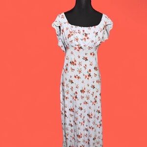 Floral Print Maxi Dress with Lace Trimmed Sleeves